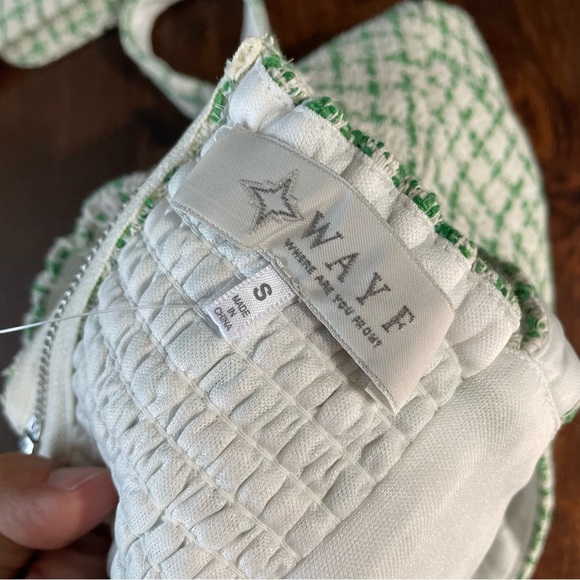 WAYF Tweed Cropped Blazer + Bralette Set Green and Cream Size Small - Picture 14 of 15